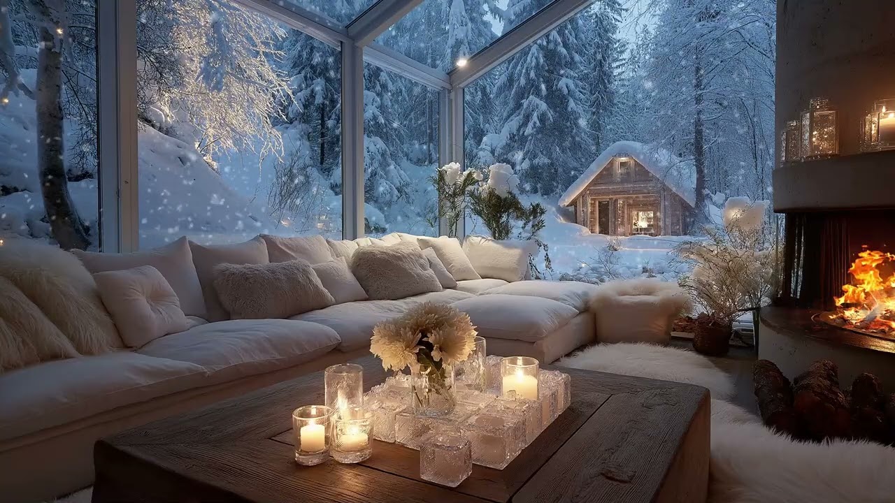 🎶 Warm White Lounge | Piano Candles & Glowing Hearth (5 Hours) | Study Work Relax Stress Relief Calm