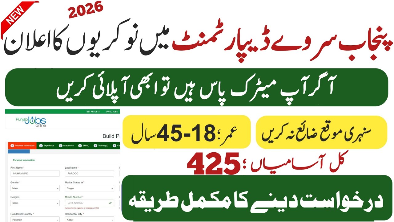 Punjab survey department jobs 2026|urban unit jobs 2026|how apply online Punjab jobs portal 2026