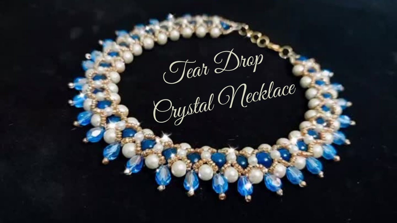 Tear Drop Crystal Necklace. Crystal Drop Necklace. DIY Beading Tutorials. Necklace at home. Necklace