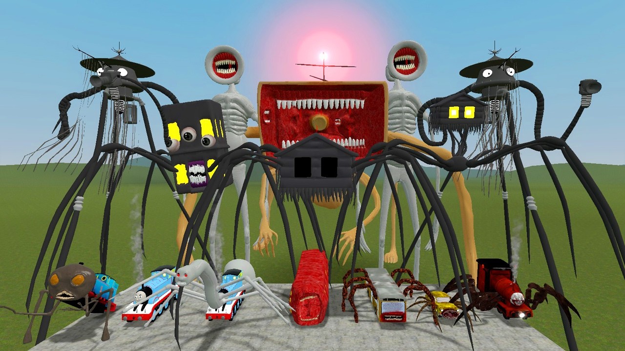 Monster Battle:HOUSE HEAD,BUS EATER,MEGAHORN,CHOO CHOO CHARLES,HOUSE HEAD,CAR EATER,TRAIN EATER GMOD