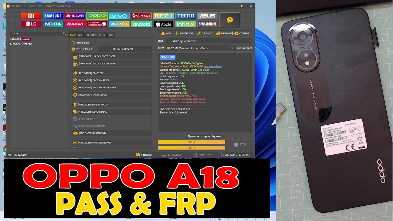 OPPO A18 CPH2591 PASS & FRP REMOVED BY UNLOCKTOOL ONE CLICK