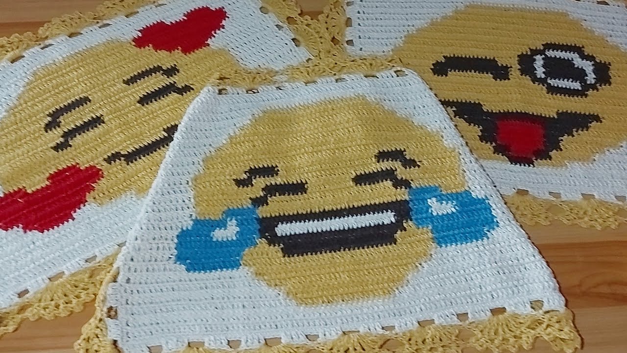 😂😂Tapete de crochê fio conduzido emoji (chorando de rir)😂😂