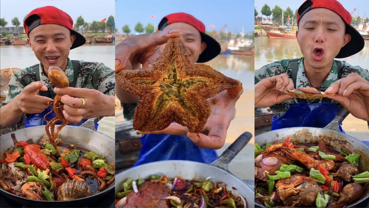 Fisherman Dagang eats starfish, octopus, abalone, scallop, conch, and bread crab#yummy #seafood