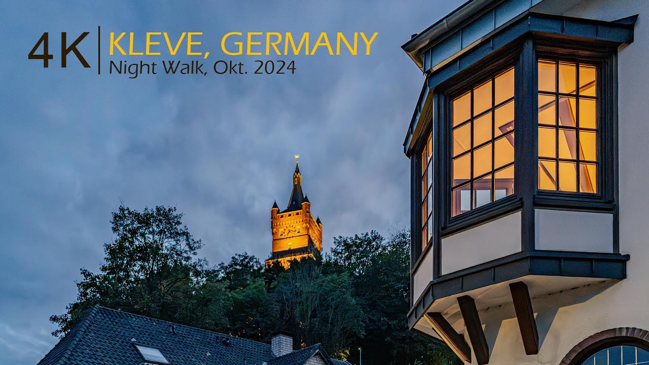 🦢 Kleve Night Walk 2024 | Peaceful City Stroll & Swan Castle Lights [4K]