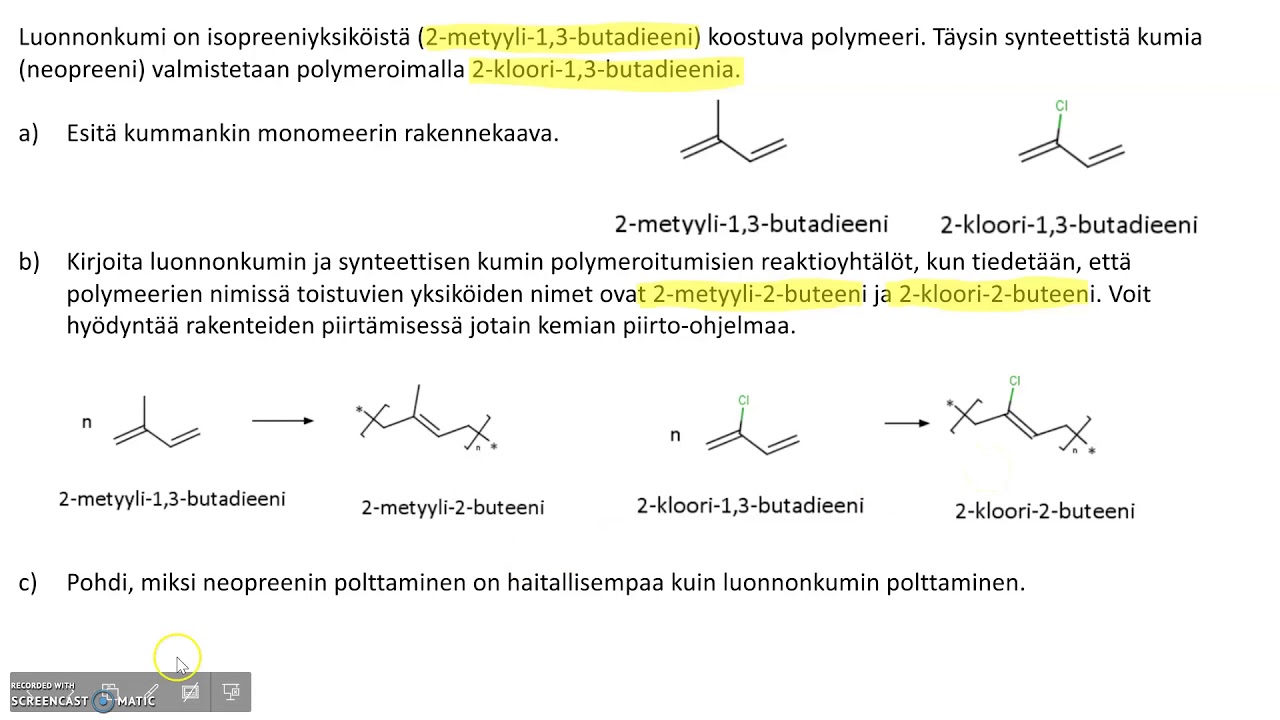 Polymeeritehtävä (luonnonkumi ja synteettinen kumi) KE04