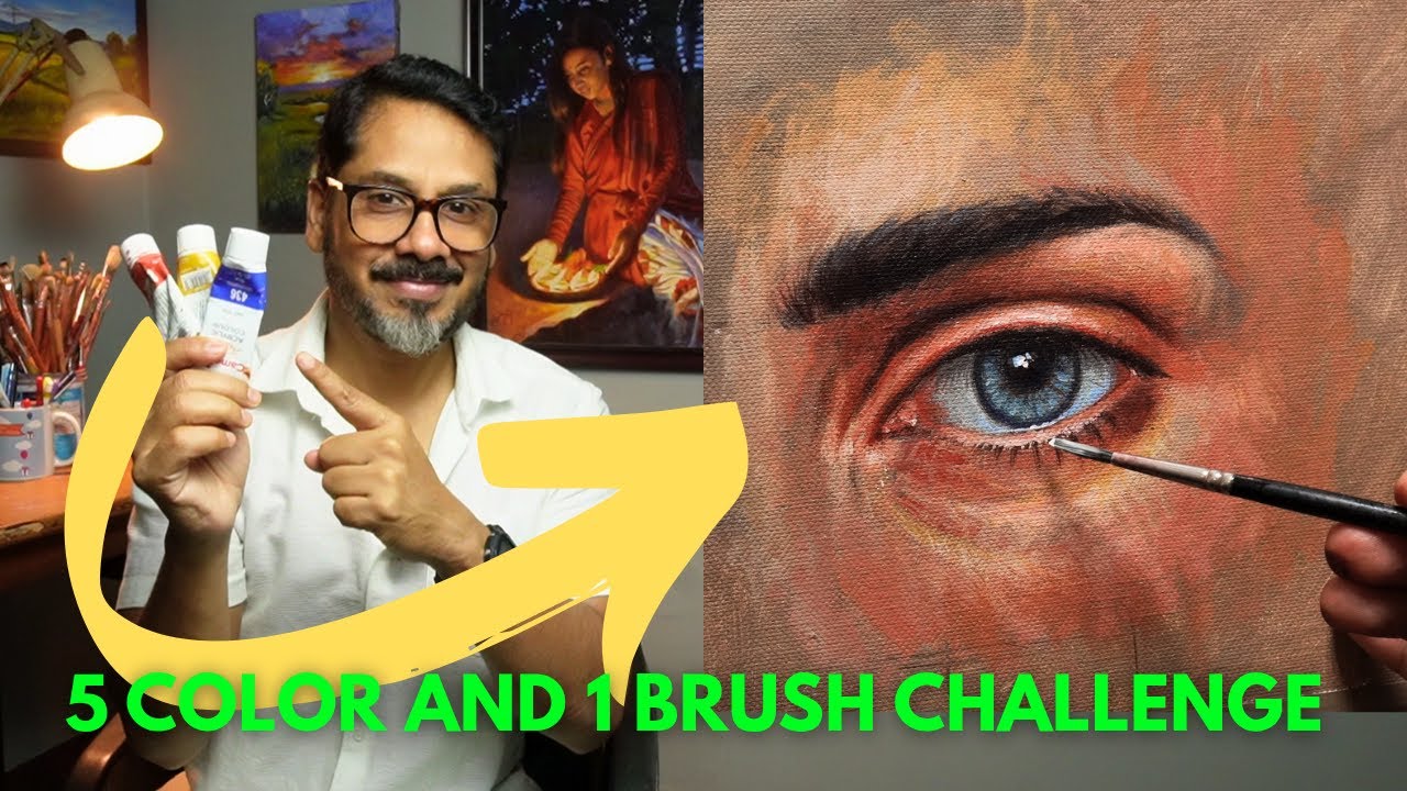 Realistic eye painting with acrylic using only 5 colors and 1 brush by Debojyoti Boruah