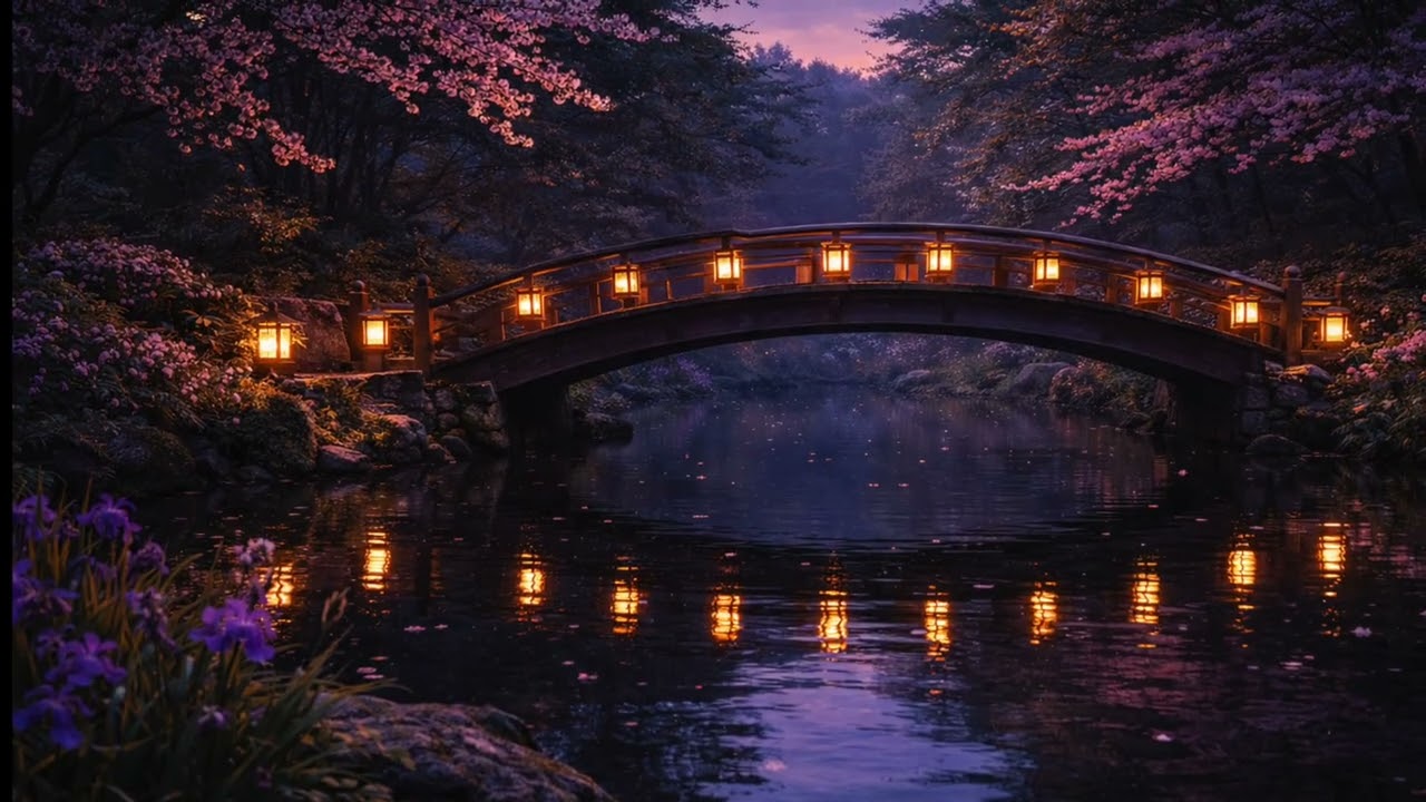 🌸 Japanese Garden Fantasy Journey — Late Evening into Starry Night | Ambient Calm for Sleep
