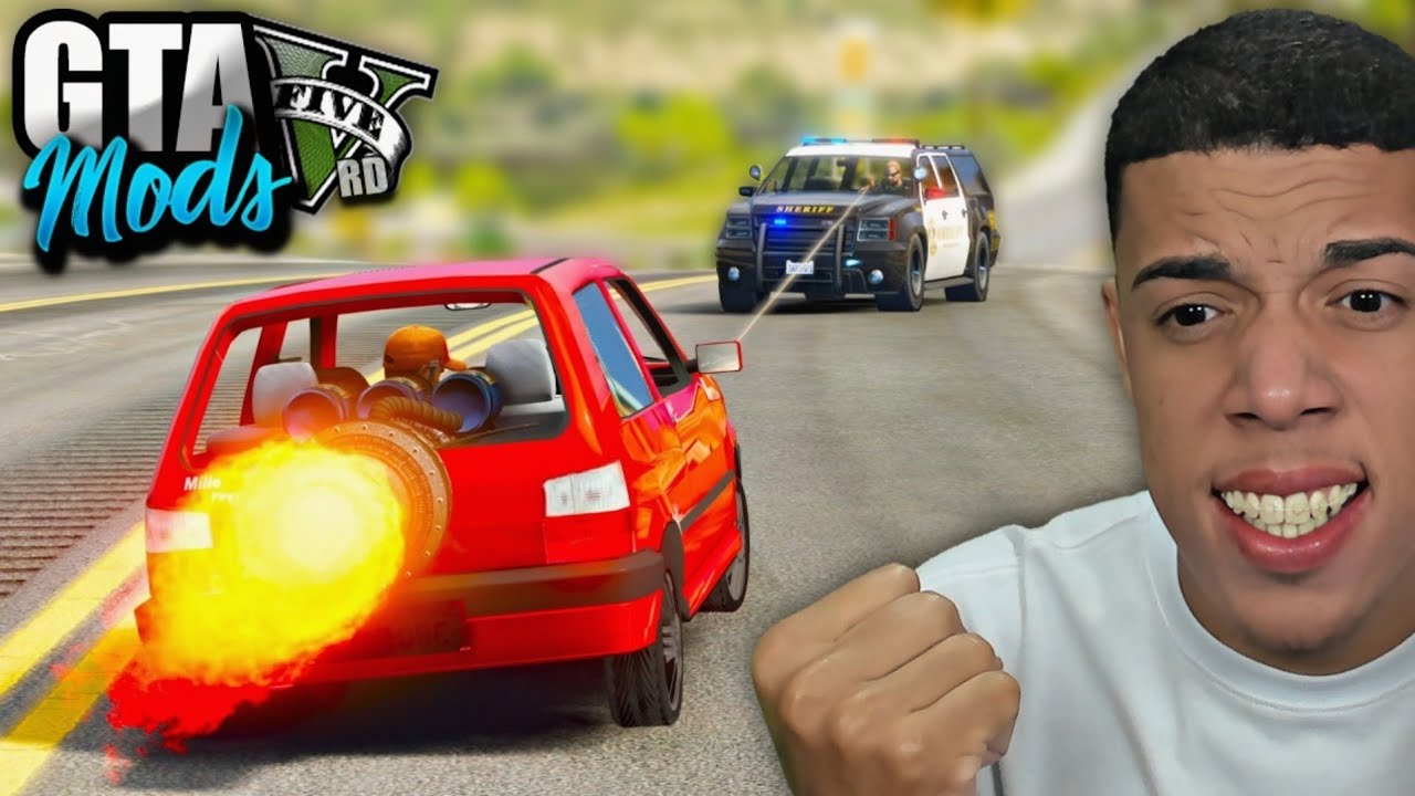 GTA V : FUGA DA POLICIA com FIAT UNO COM TURBINA DE FOGUETE!! ( INSANO ) - GTA 5 MODS