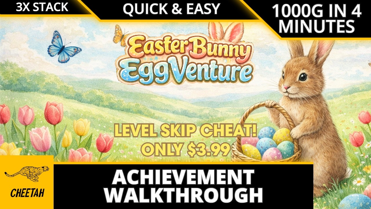 Easter Bunny EggVenture - Achievement Walkthrough (1000G IN 4 MINUTES) EASY LEVEL SKIP + CHEAP 3000G