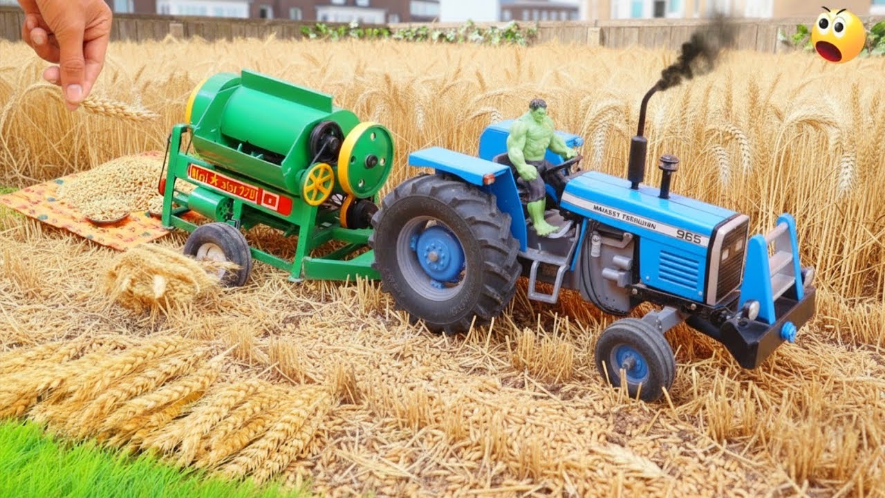 DIY Mini Tractor & Thresher Machine Working | Realistic 4K Miniature Wheat Harvesting