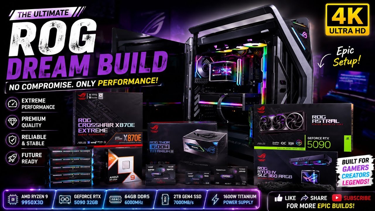 FULL ROG RGB BLACK GAMING PC BUILD 2026 | AMD RYZEN 9 9950X3D | ROG RTX 5090 ASTRAL + X870E EXTREME 