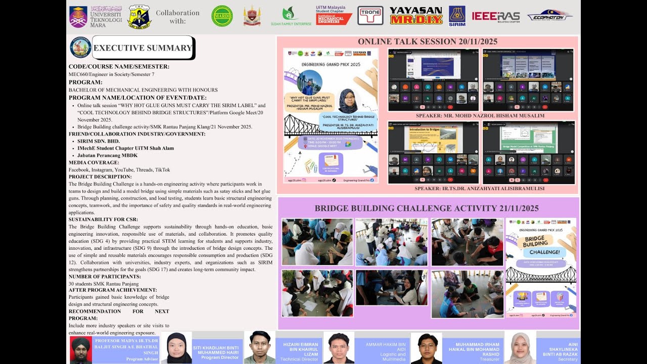 Engineers for Society (MEC660) | SULAM Bridge Building Challenge at SMK Rantau Panjang | EGP 2025