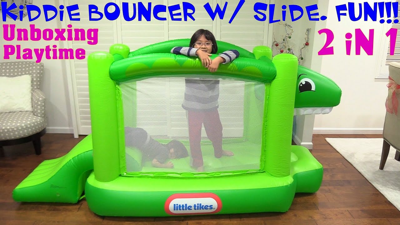 Toddlers and Kids' Jumper Playtime: Little Tikes Dinosaur 2 in 1 Kid's Bouncer and Slide Unboxing