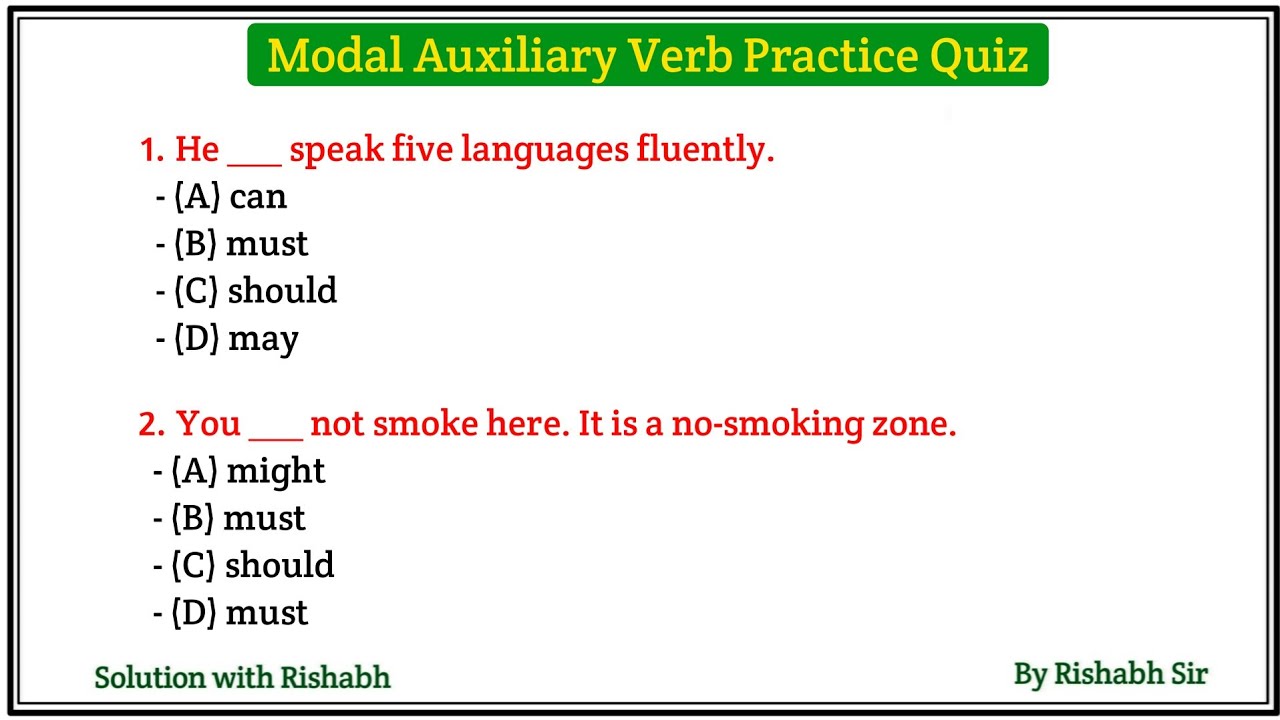 Modal Auxiliary Verbs practice set | Modal Auxiliary verbs exercise | Modal Auxiliary verbs quiz