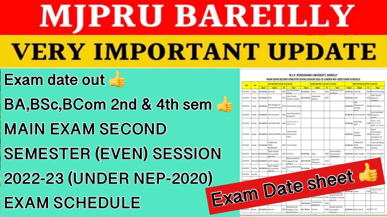 Exam Schedule 2023 - MJPRU exam date out | BA/Bsc/BCom 2nd & 4th Semester date out pdf