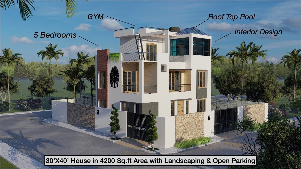 30X40 Duplex House Design in 4200 Sqft land | 3D Modern House Design with 5 Bedrooms