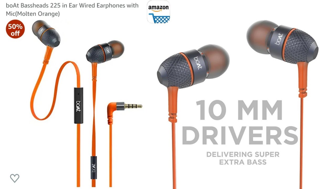 boAt Bassheads 225 in Ear Wired Earphones with Mic(Molten Orange ~ Amazon Unboxing