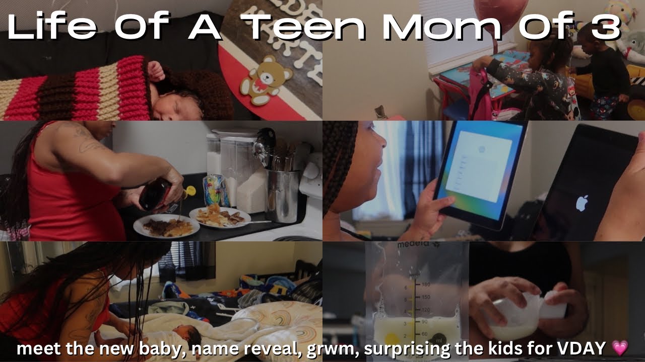Life Of A teen Mother Of 3 ❥|meet the new baby, name reveal, grwm, surprising the kids for VDAY 💗 !