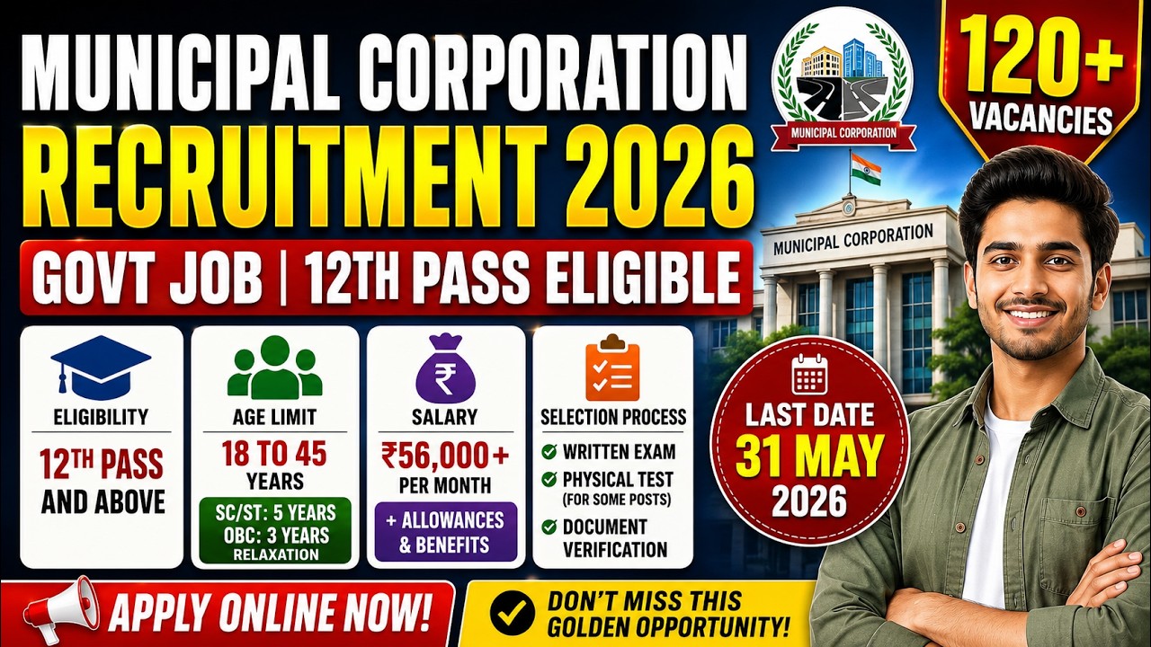 Municipal Corporation Recruitment 2026 🔥 | 120+ Vacancies | 12th Pass Govt Job #govtjobs #jobs