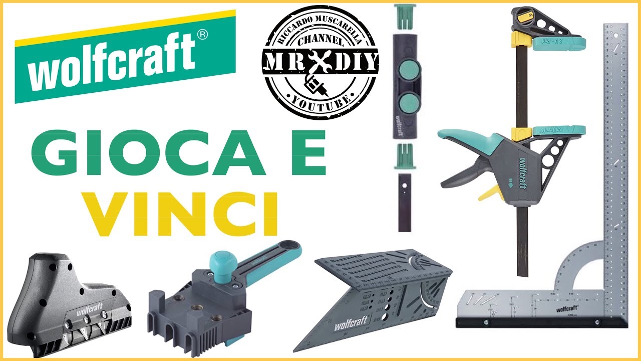 In regalo gli utensili Wolfcraft. Set spinatura, squadra tridimensionale, morsetti, squadra multiuso
