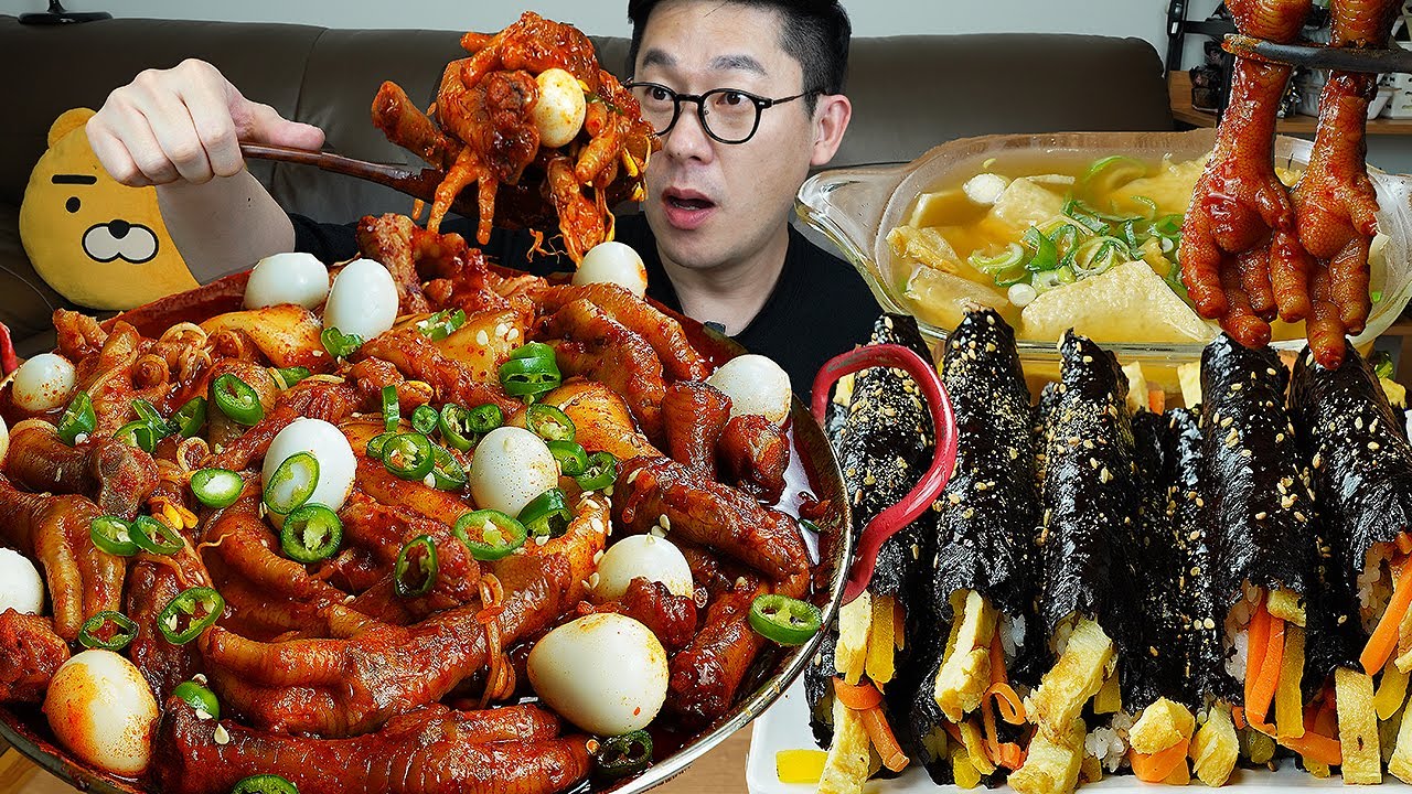 ASMR MUKBANGㅣSpicy Chicken Feet & mini gimbap & Fishcake SoupㅣEATING SHOW