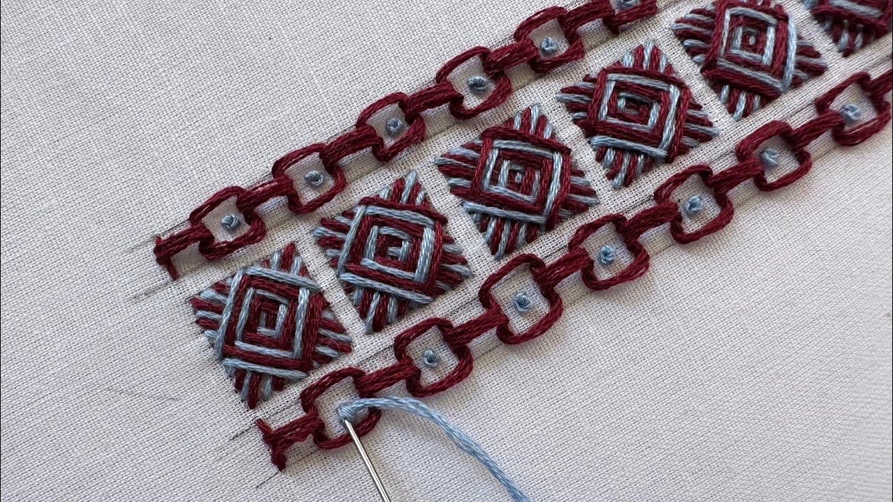 Awesome border hand embroidery|hand embroidery for beginners|new stiches|hand craft