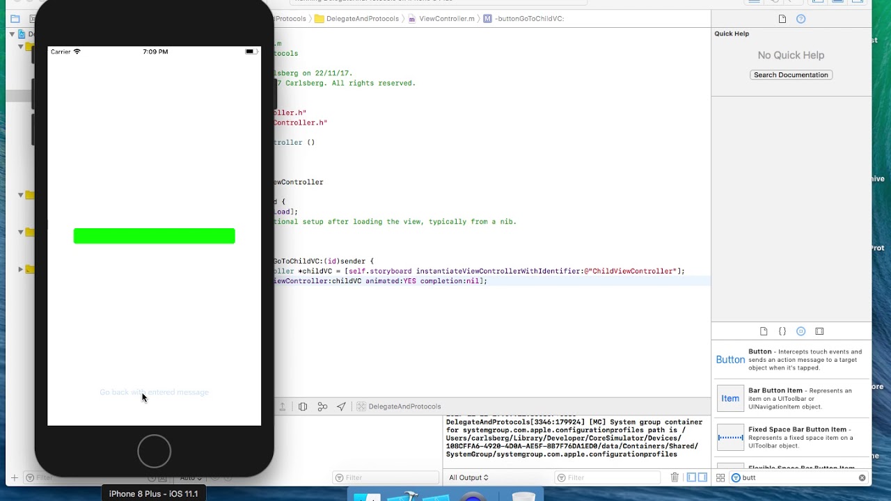 iOS delegate and protocol with simple example