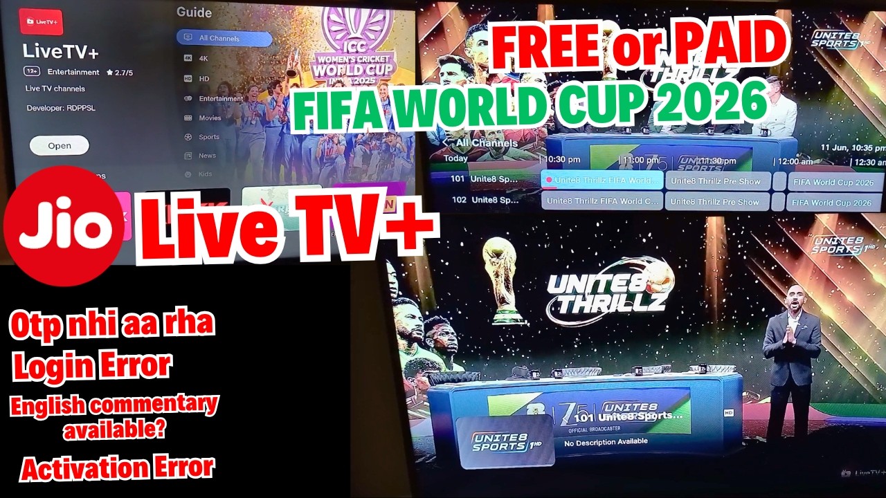 Unite8 Sports 1 HD & 2 HD Added on Jio STB Live TV+ || FIFA World Cup 2026 FREE on JIO