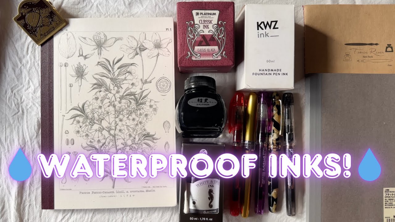 5 Waterproof inks tested with water| Reviews and writing sample.