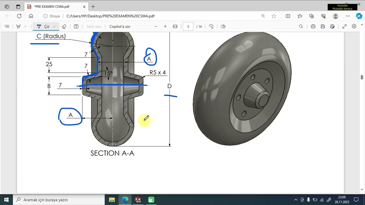 CSWA Sınavını Geçmek İçin Örnek Çizim | Solidworks CSWA Part Modeling
