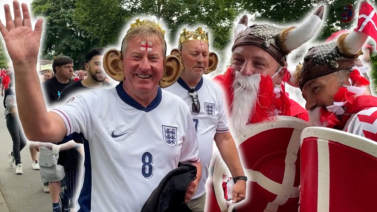 England and Denmark fans ARRIVE at Deutsche Bank Park ahead of Denmark v England 🏆 Euro 2024