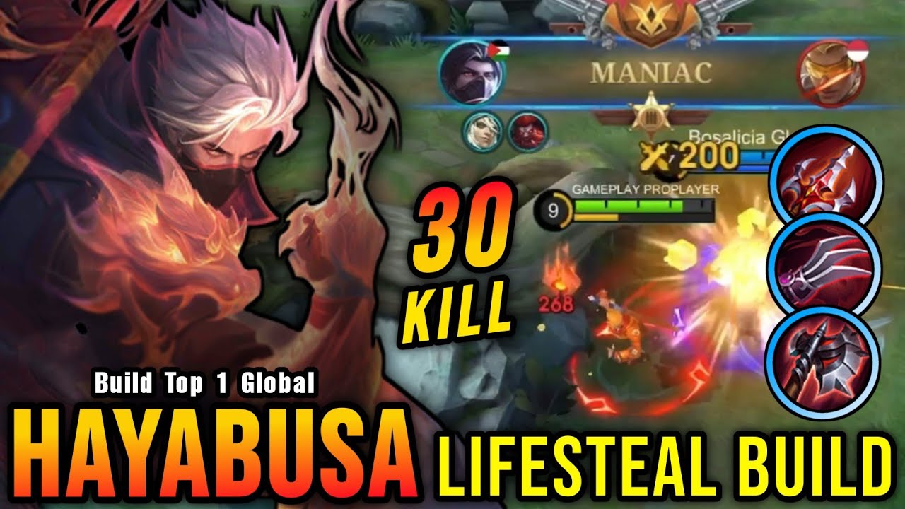 30 Kills + MANIAC! New One Shot Build Hayabusa Insane LifeSteal - Build Top 1 Global Hayabusa ~ MLBB