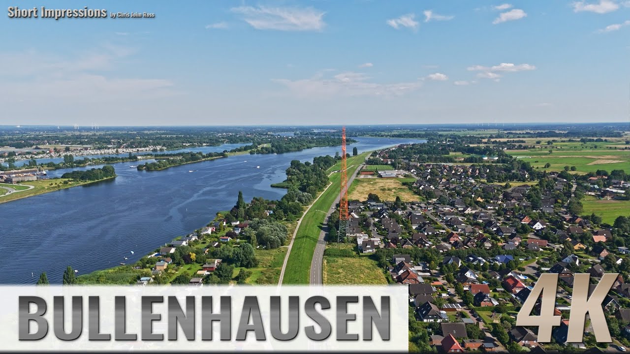 Bullenhausen, Seevetal, Germany: Neue Deichstraße, Elbe, Overblock - Vorwärtsflug - 4K UHD - 0318