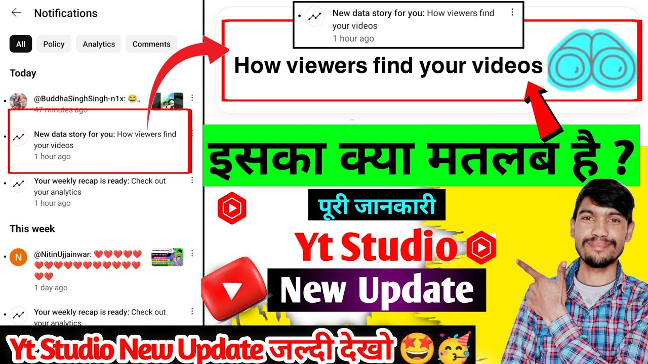 New data story for you: How viewers find your video | Yt studio new update notification problem