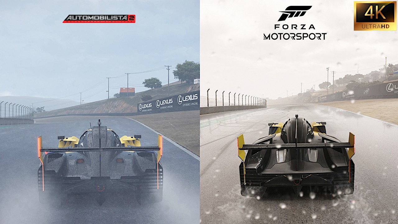 RAIN EFFECTS GRAPHICS COMPARISON: AMS 2 VS FORZA MOTORSPORT | CADILLAC LMDH AT LAGUNA SECA 4K 60FPS