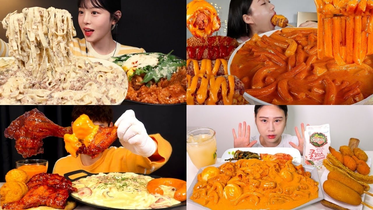 Eating Creamy Alfredo Pasta 🥰 vs Cheesy Tteokbokki 🔥 ASMR Mukbang | Munchmaniaeats