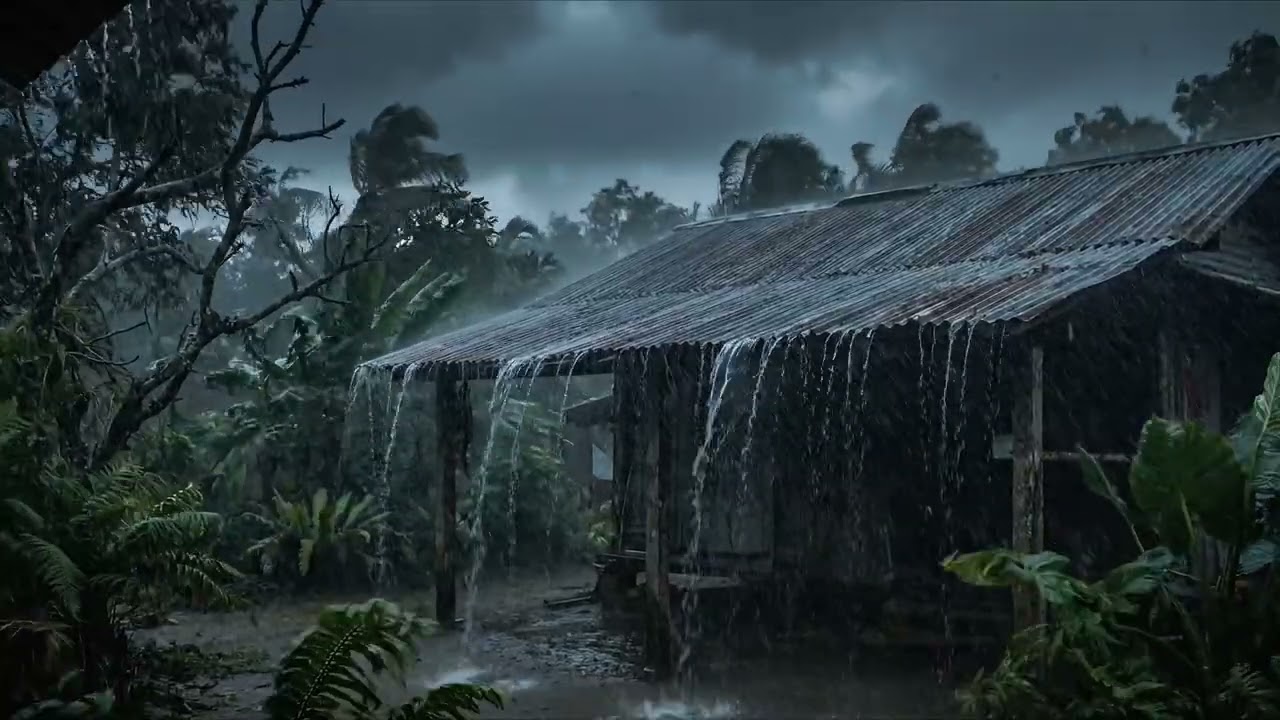 Midnight Storm Intense Rain on Metal Roof & Slow Piano Melodies to Calm Your Mind