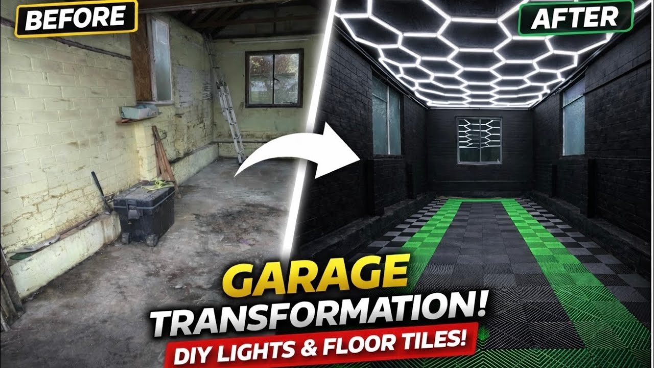 This Garage Transformation Is Next Level | Hex Lights & Floor Tiles DIY