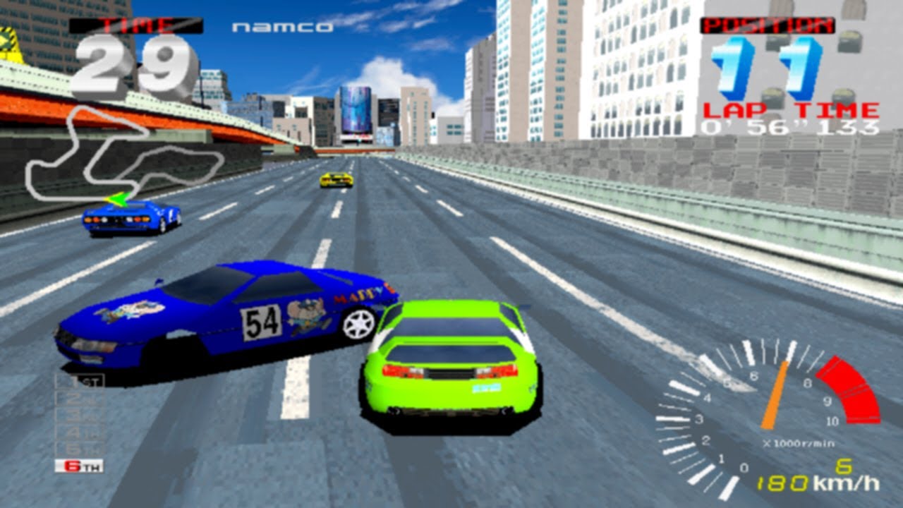 Ridge Racer 2 - Camera 2 View Cheat  - Novice Race - 4 Green Car - 5 laps - Full Race [2K 60 FPS]