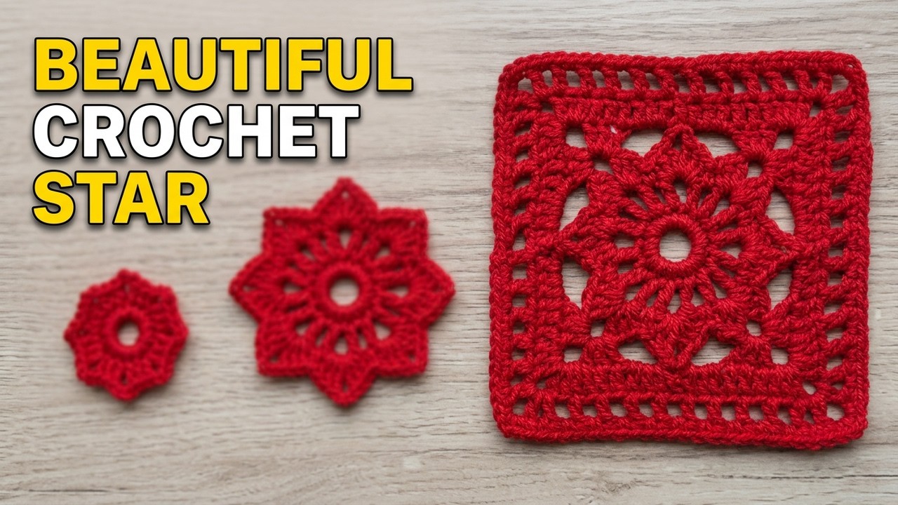 ⭐ Yıldız Kare Motif Yapımı Açıklamalı | Boho Floral Star Granny Square Crochet Tutorial