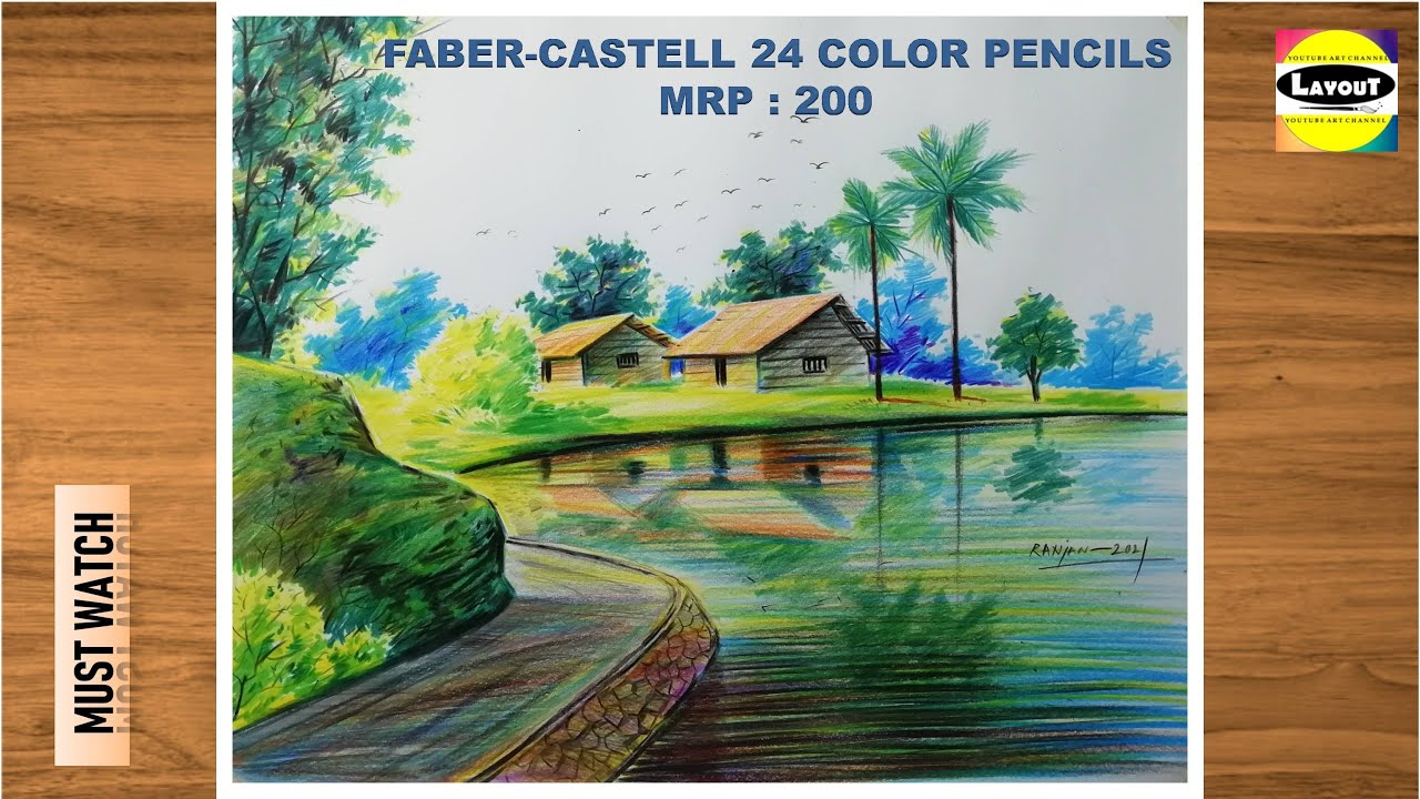Color pencil drawing nature scenery // color pencil drawing techniques faber castell for beginners