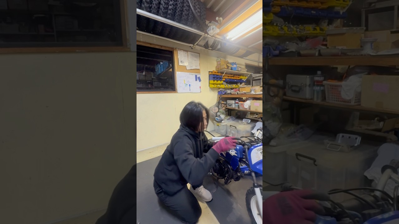 子供のバイクを整備🛠️バイクが小さくて整備しにくい😣無事にエンジンかかって良かったぁ☺️#pw50 #整備動画