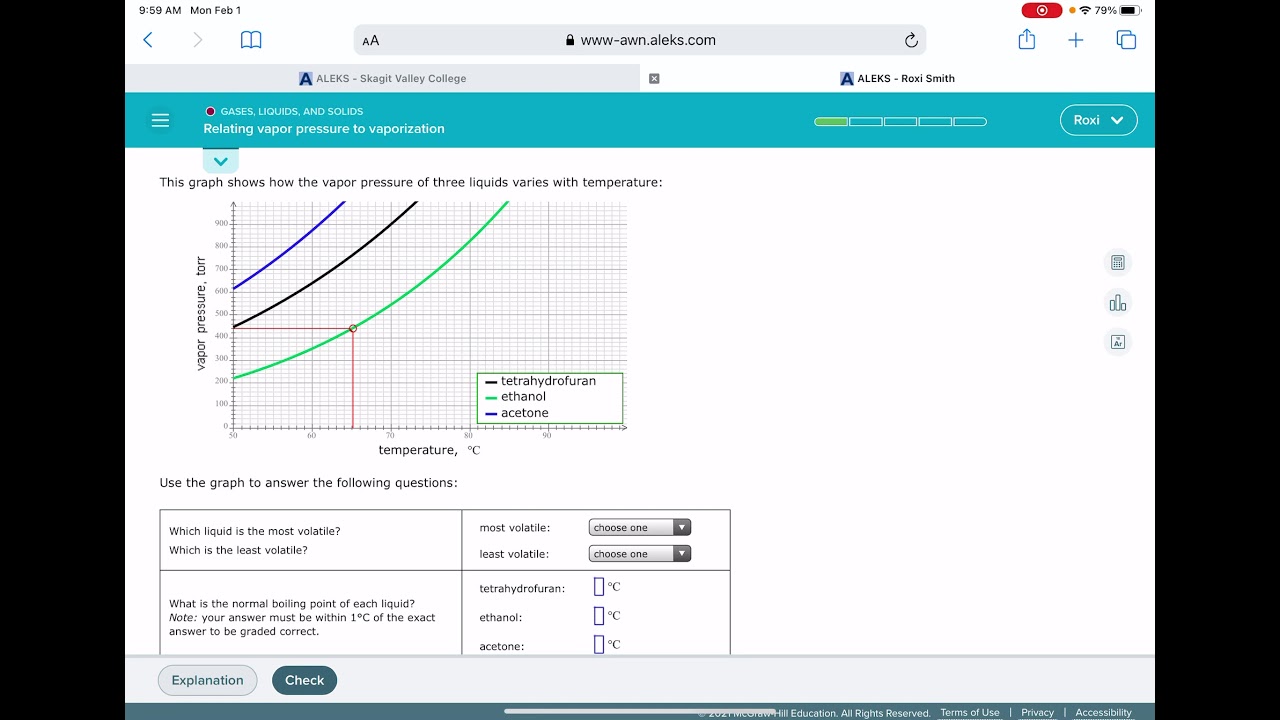 ALEKS: Relating vapor pressure to vaporization