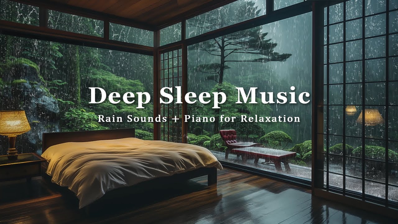 Relaxing Music for Deep Sleep - Rain Sounds Outside the Forest and Warm Bedroom for Stress Relief
