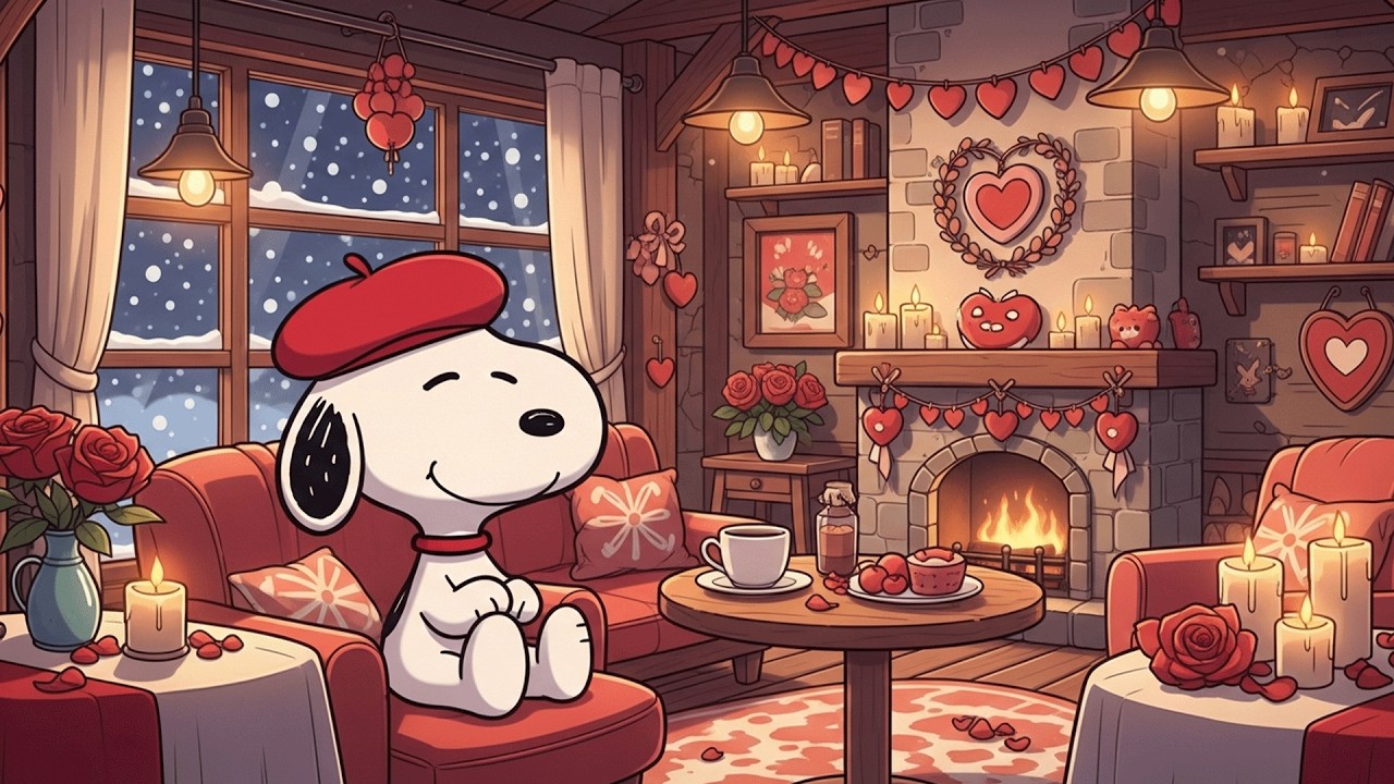 💖 Romantic Red Valentine Night with Snoopy 🌹 Chill Lofi for Relax, Study & Love