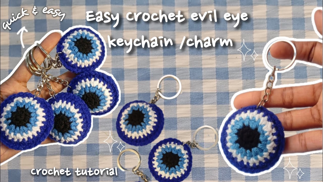 Crochet evil eye keychain tutorial 🧿 | step by step tutorial |  beginner friendly crochet pattern