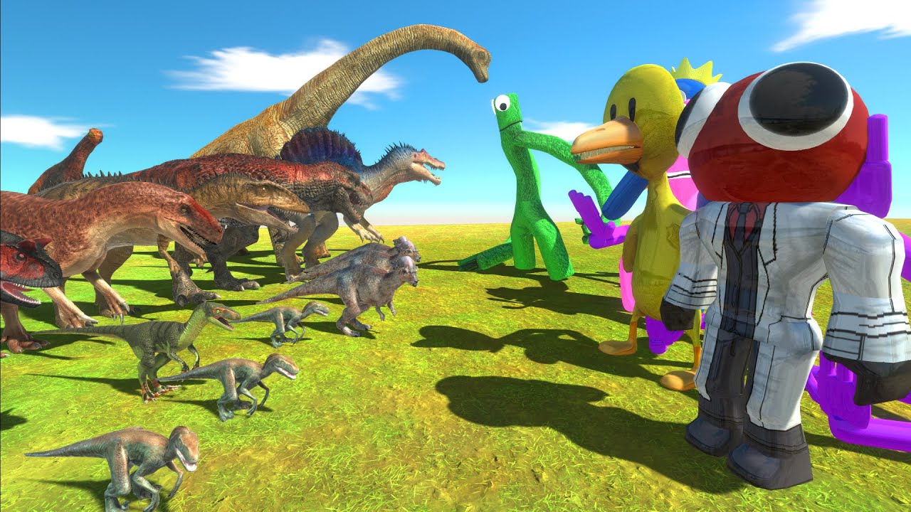 Dinosaurs Attack Rainbow Friends Team - Animal Revolt Battle Simulator