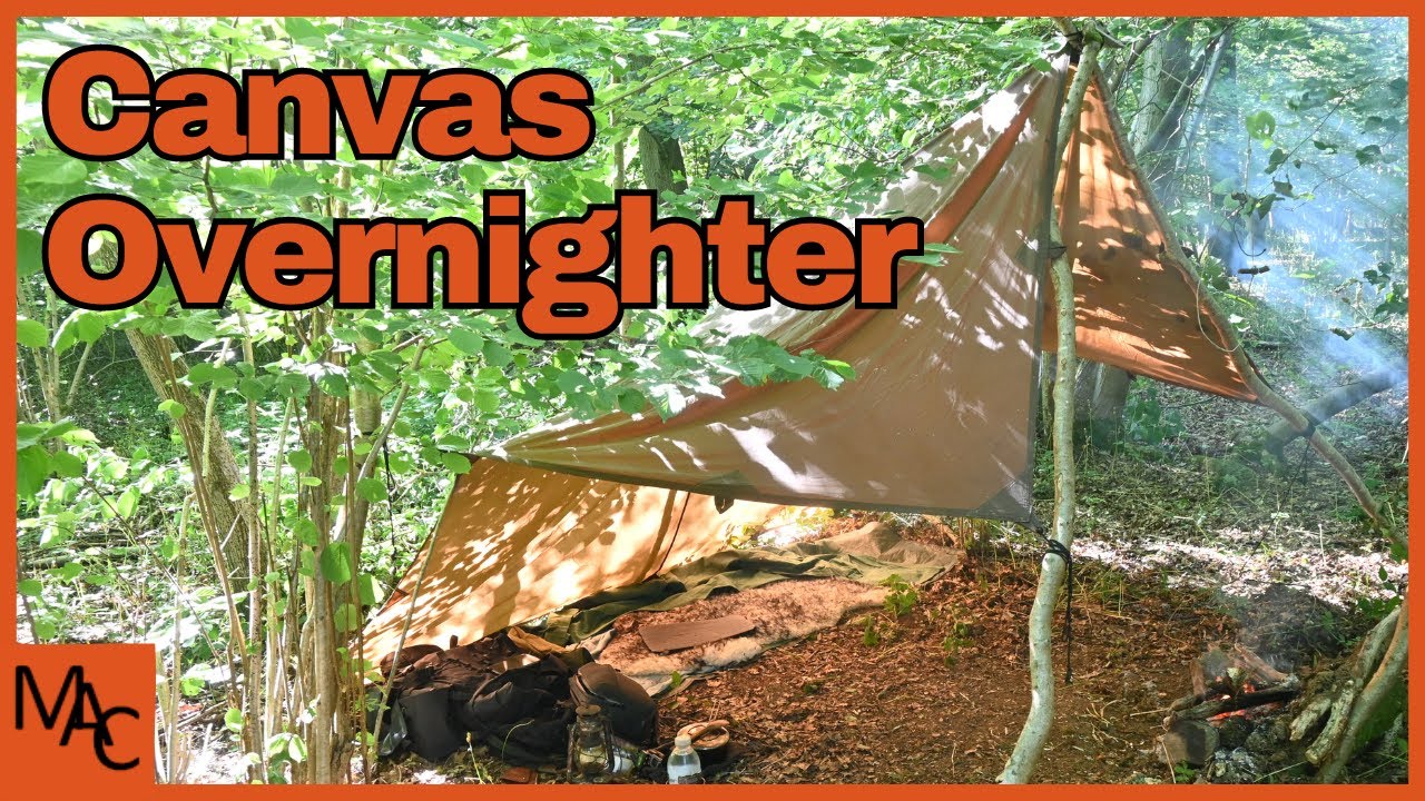 Canvas Tarp Camping with a Cowboy Bedroll in the Woods