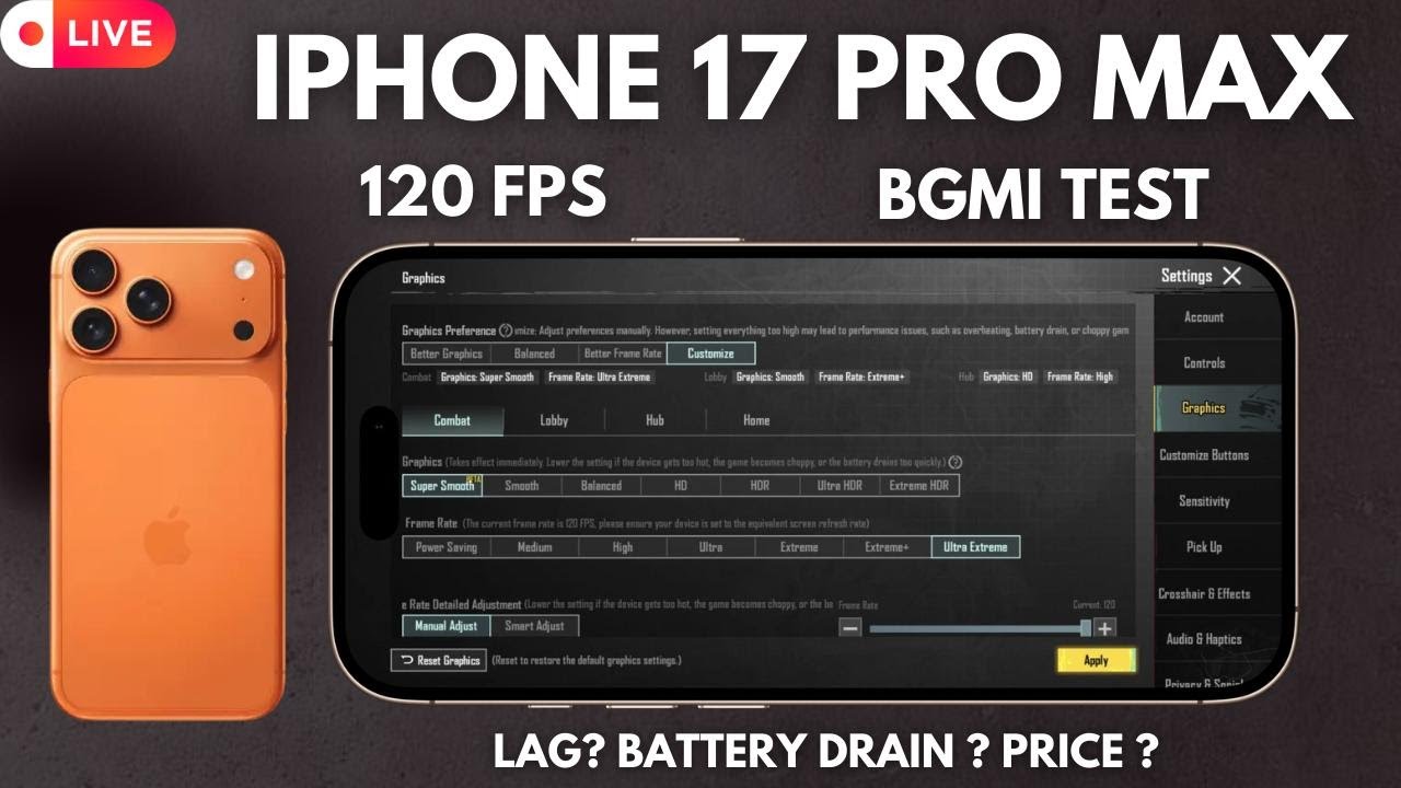 IPHONE 17 PRO MAX BGMI 4.2 TEST | BGMI LIVE 4.2 #120fps #shorts #bgmi #iphone17promax