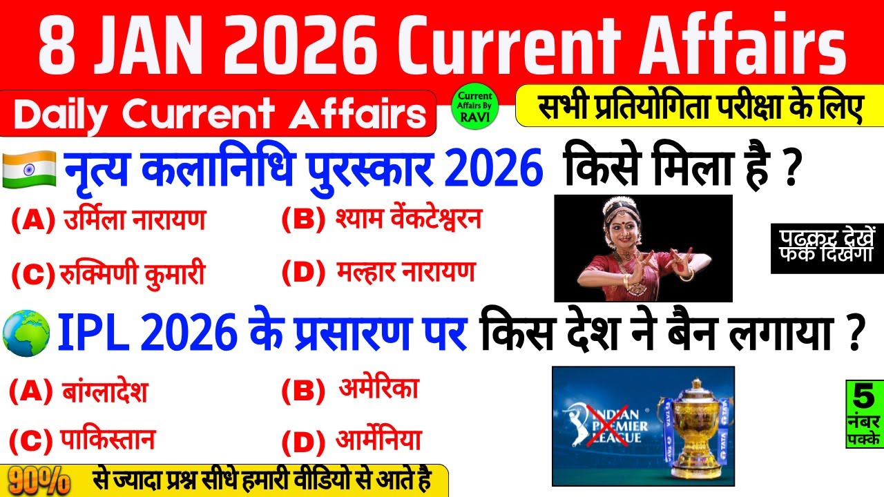 8 January 2026 Current Affairs | Daily Current Affairs 2026 | Current Affairs 2026 Jan